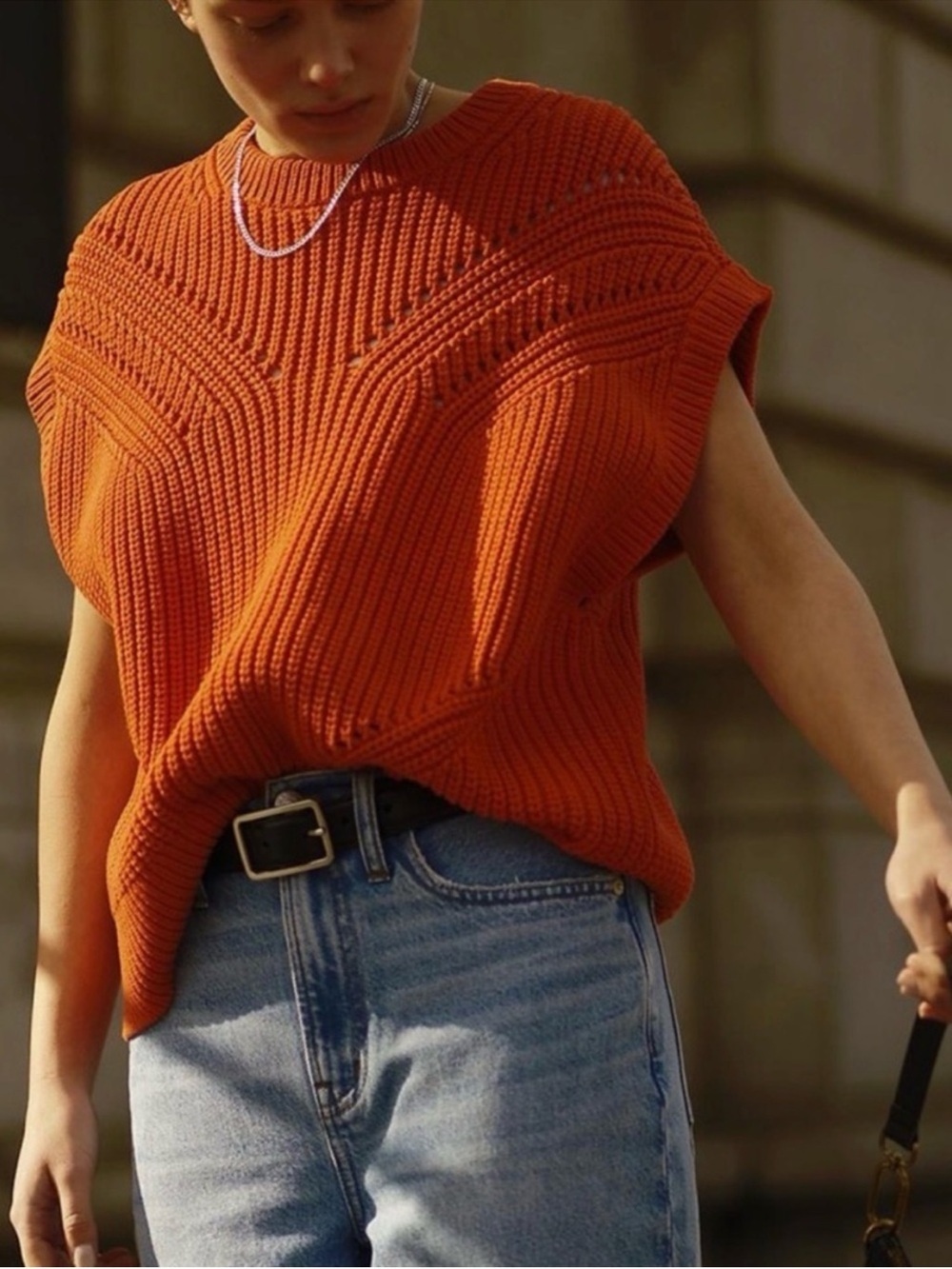 Madewell Mariella Pointelle Sweater in Roasted Squash - Size XS
